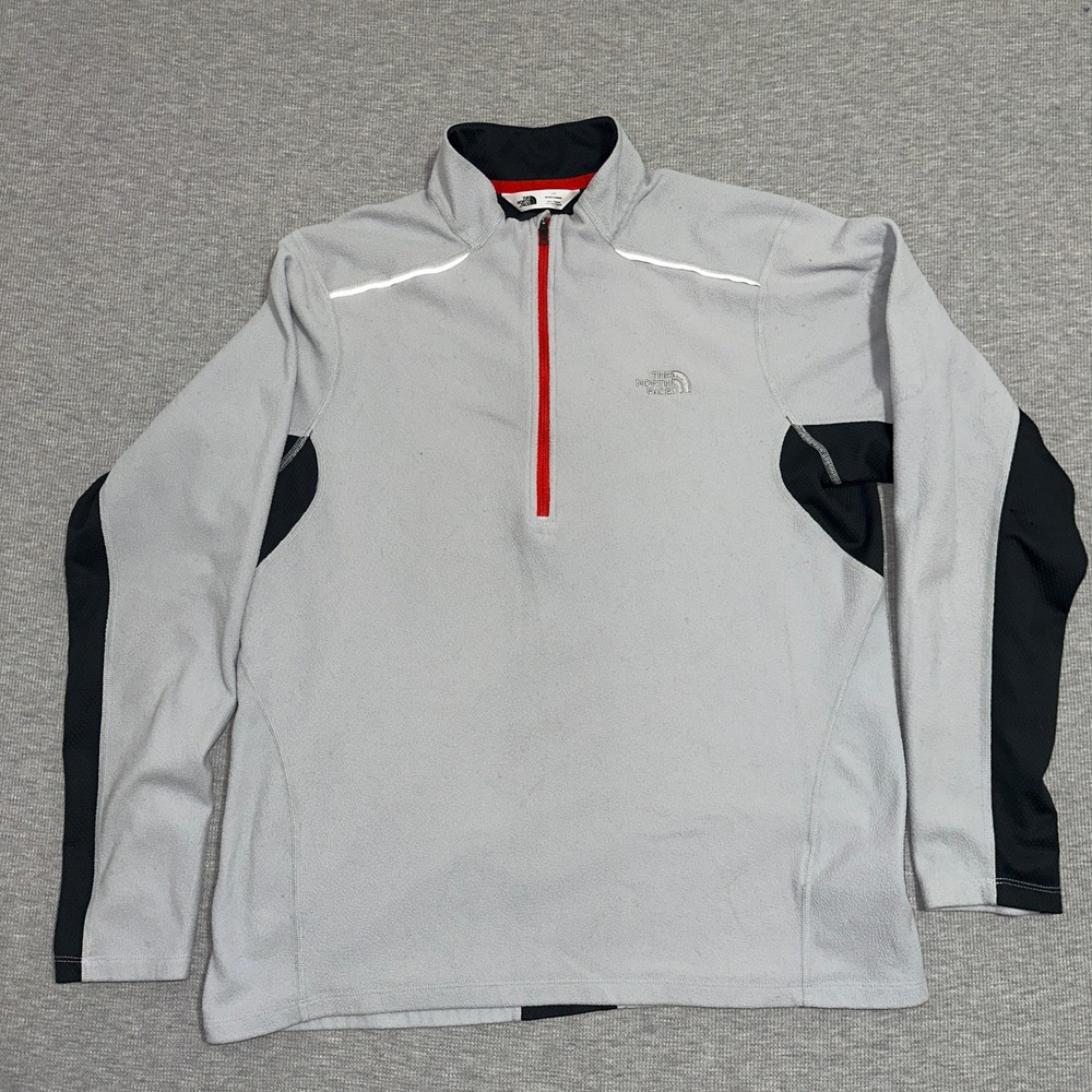 The North Face Mens Large Gray 1/4 Zip Fleece Pullover Reflective Trim Active L